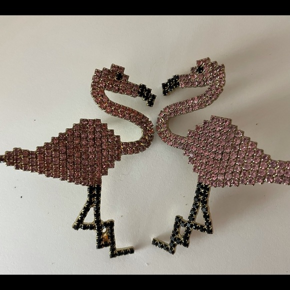 Light Pink Flamingo Earrings Crystal Paved - Picture 6 of 7